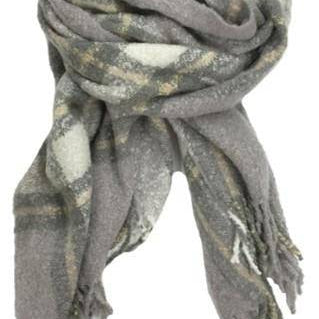 Oversized Plush Plaid Blanket Wrap - Grey - Scarf - La Fiorentina DP08024