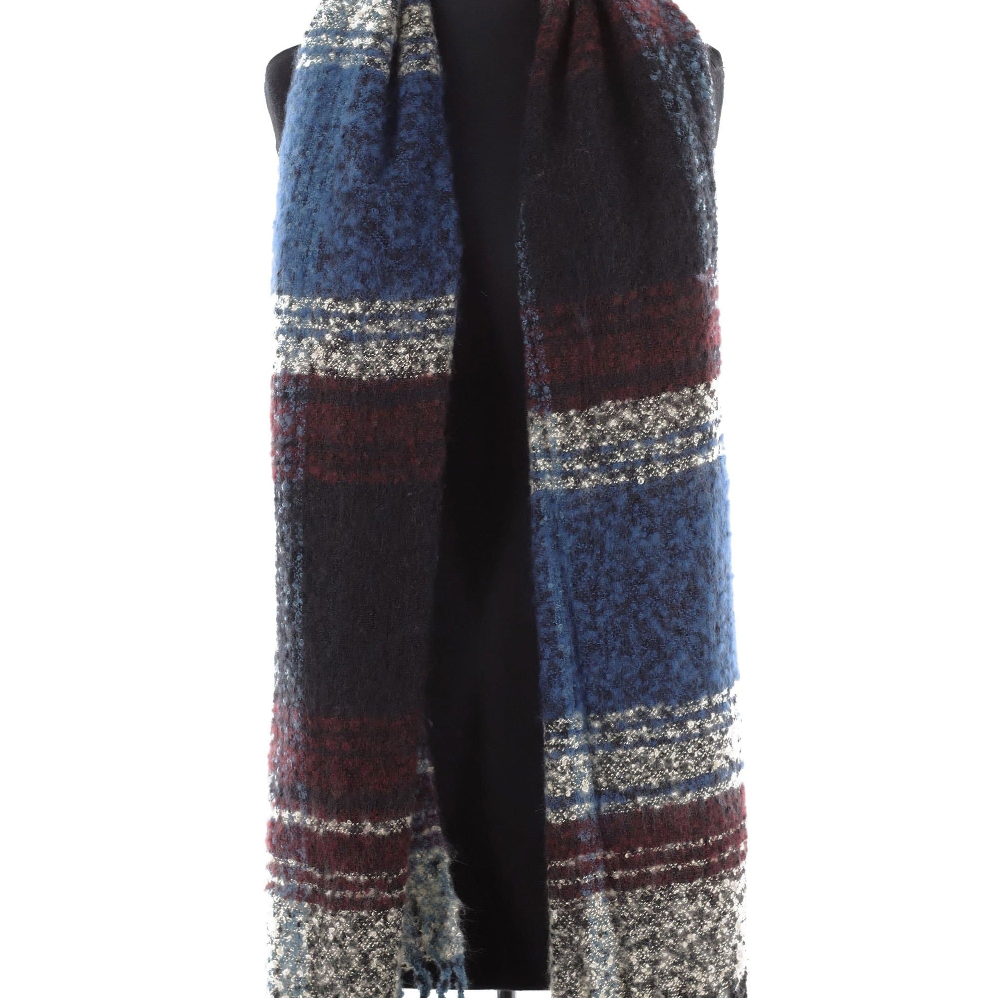 Oversized Plush Plaid Blanket Wrap - Sapphire Combo - Scarf - La Fiorentina DP08088