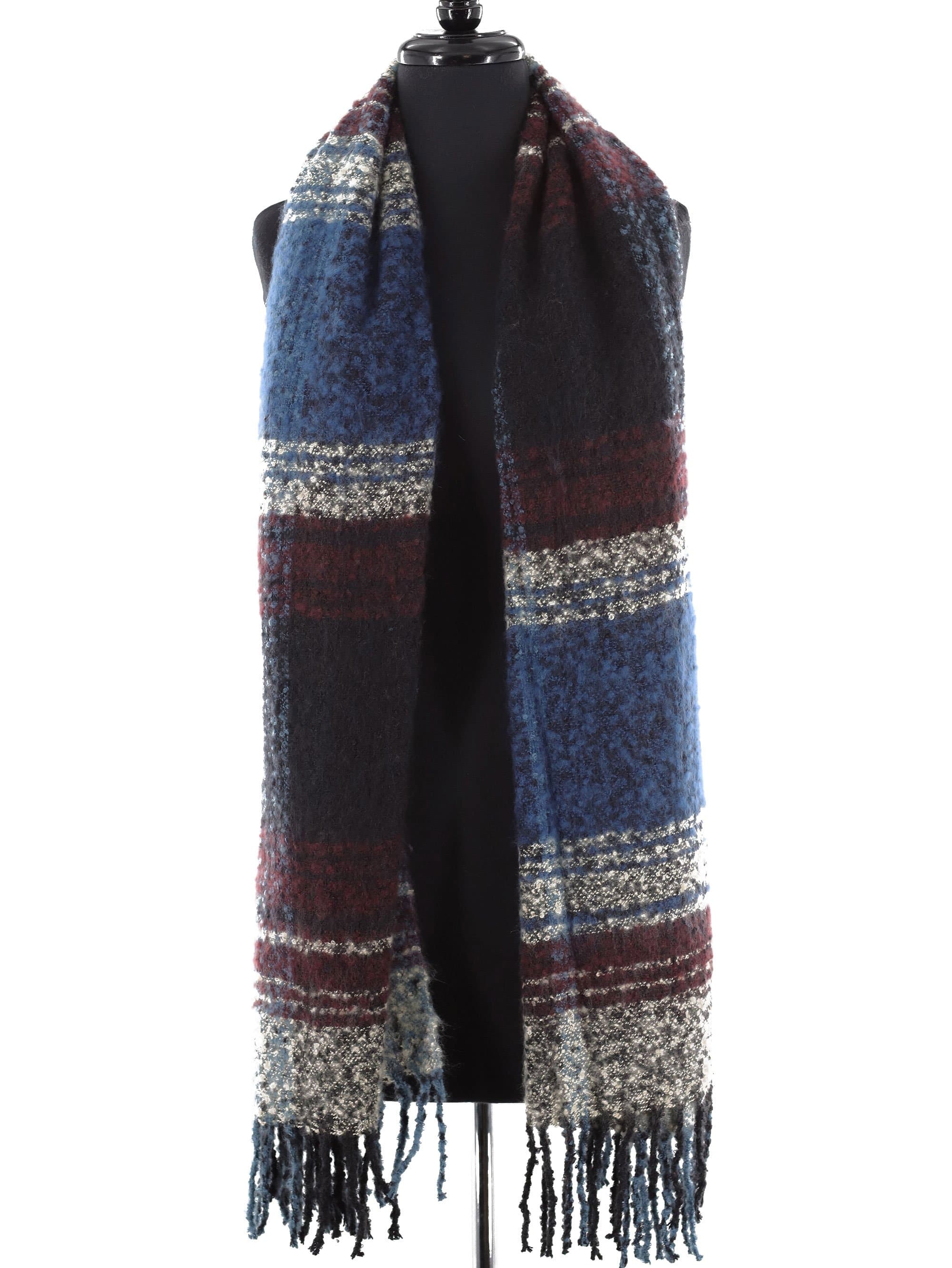 Oversized Plush Plaid Blanket Wrap - Sapphire Combo - Scarf - La Fiorentina DP08088