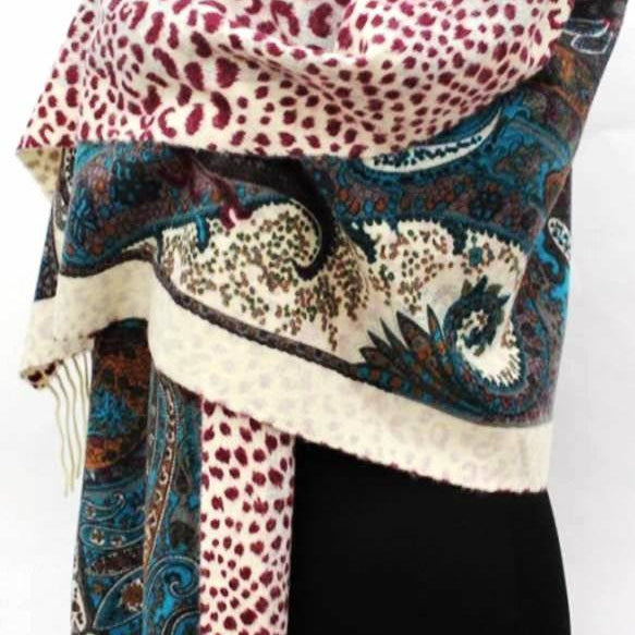 Paisley Animal Print Reversible Wrap - Wrap - La Fiorentina WRP-08_Wine/Ivory