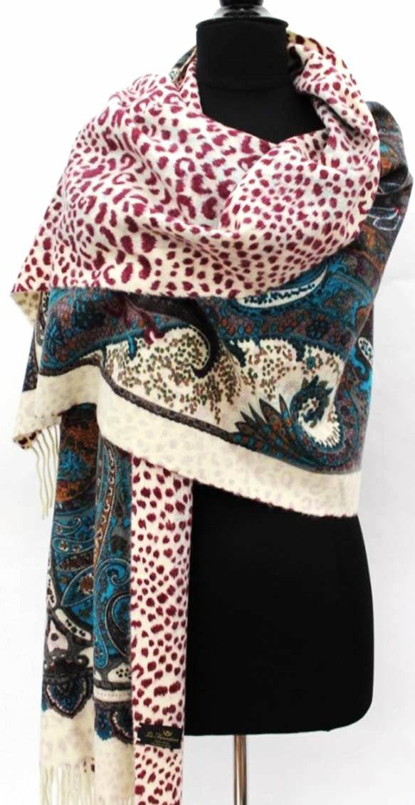 Paisley Animal Print Reversible Wrap - Wrap - La Fiorentina WRP-08_Wine/Ivory