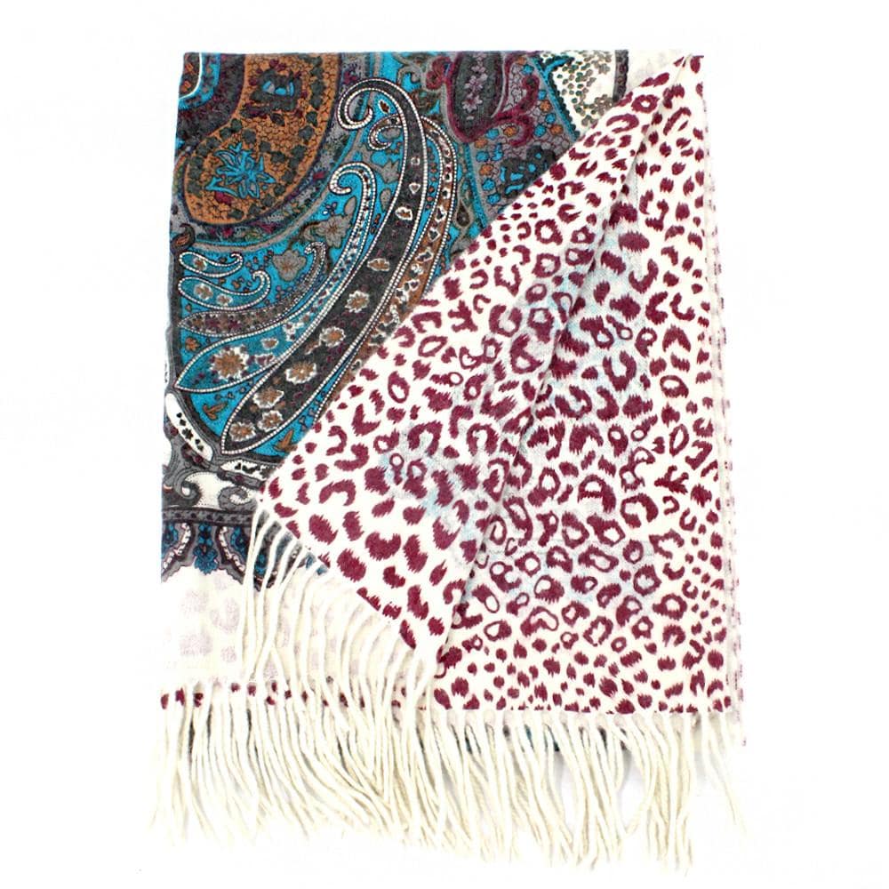 Paisley Animal Print Reversible Wrap - Wrap - La Fiorentina WRP-08_Wine/Ivory
