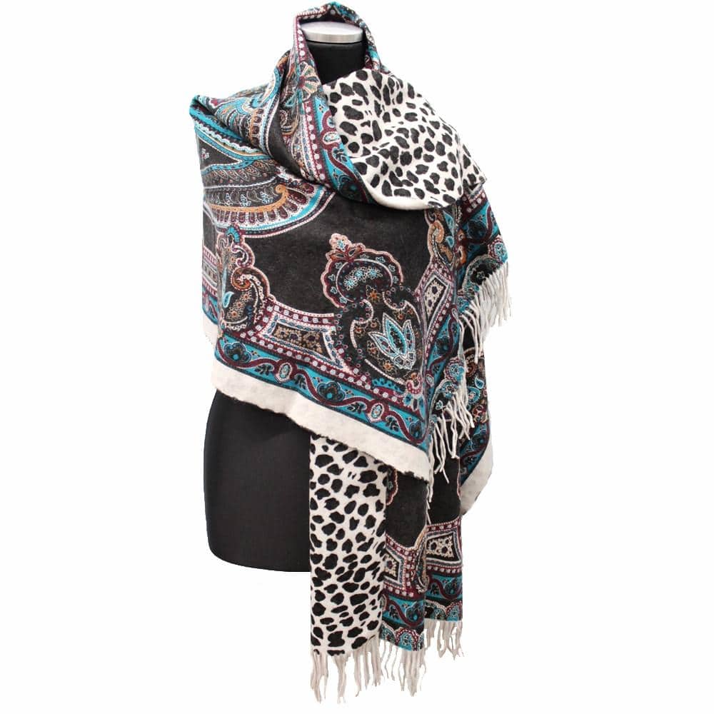 Paisley Leopard Print Reversible Wrap - Teal - Wrap - La Fiorentina NP33