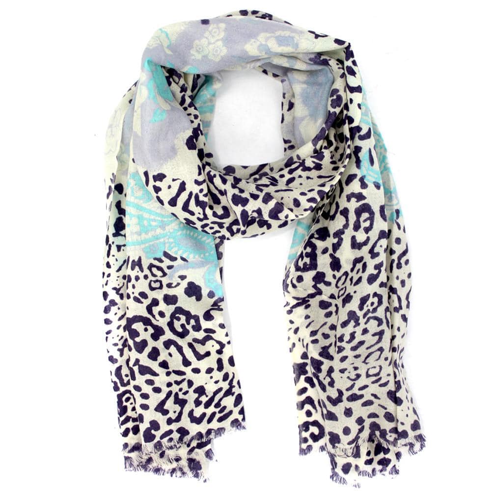 Paisley & Leopard Print Scarf-Blue - Scarf - La Fiorentina HR1110244