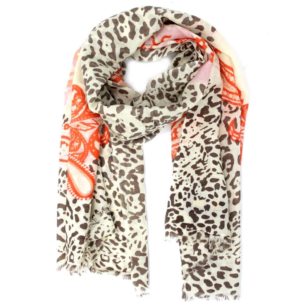 Paisley & Leopard Print Scarf-Peach - Scarf - La Fiorentina HR1110244