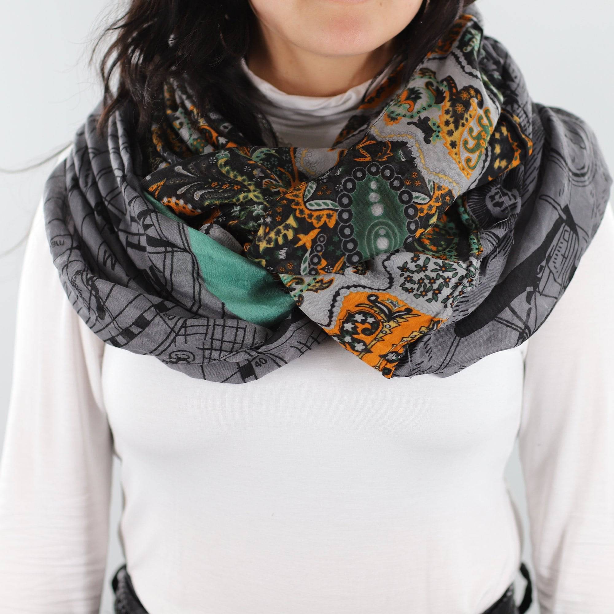 Paisley Map Infinity Scarf - Grey - Infinity Scarf - La Fiorentina 81665/MA