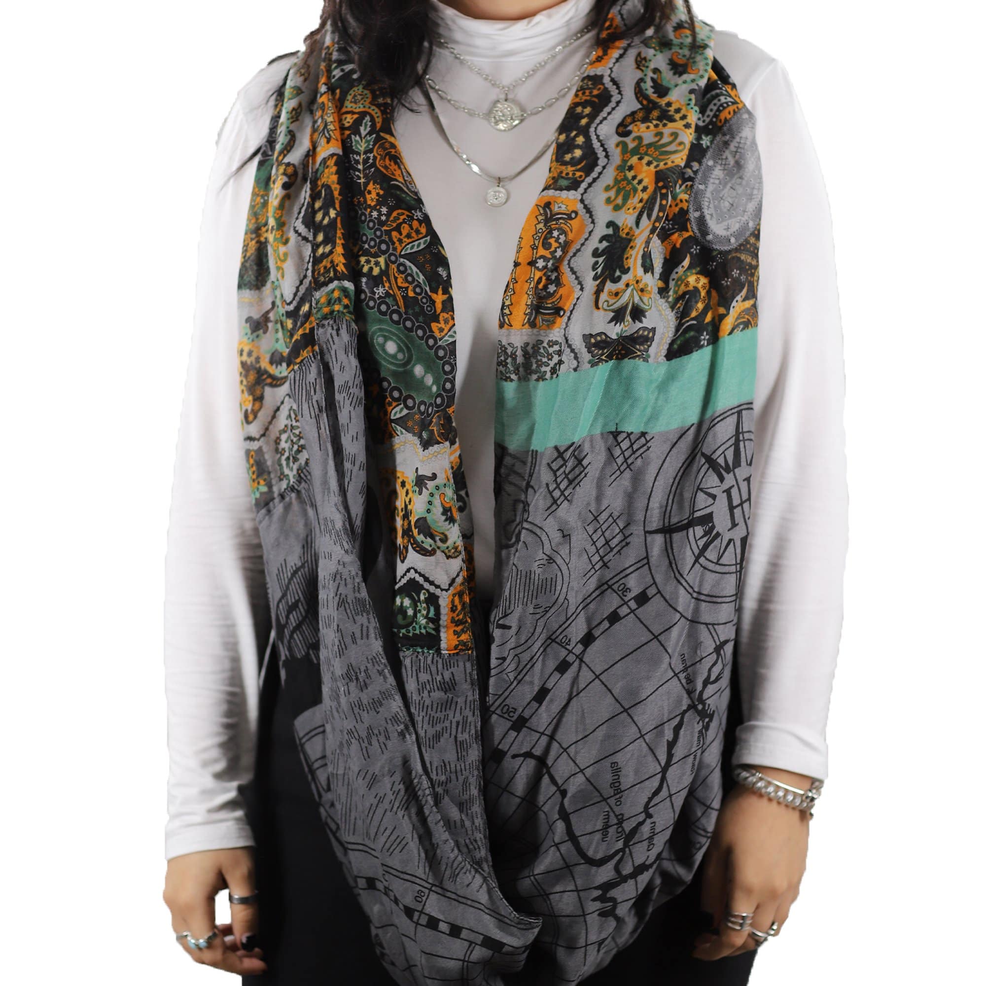 Paisley Map Infinity Scarf - Grey - Infinity Scarf - La Fiorentina 81665/MA