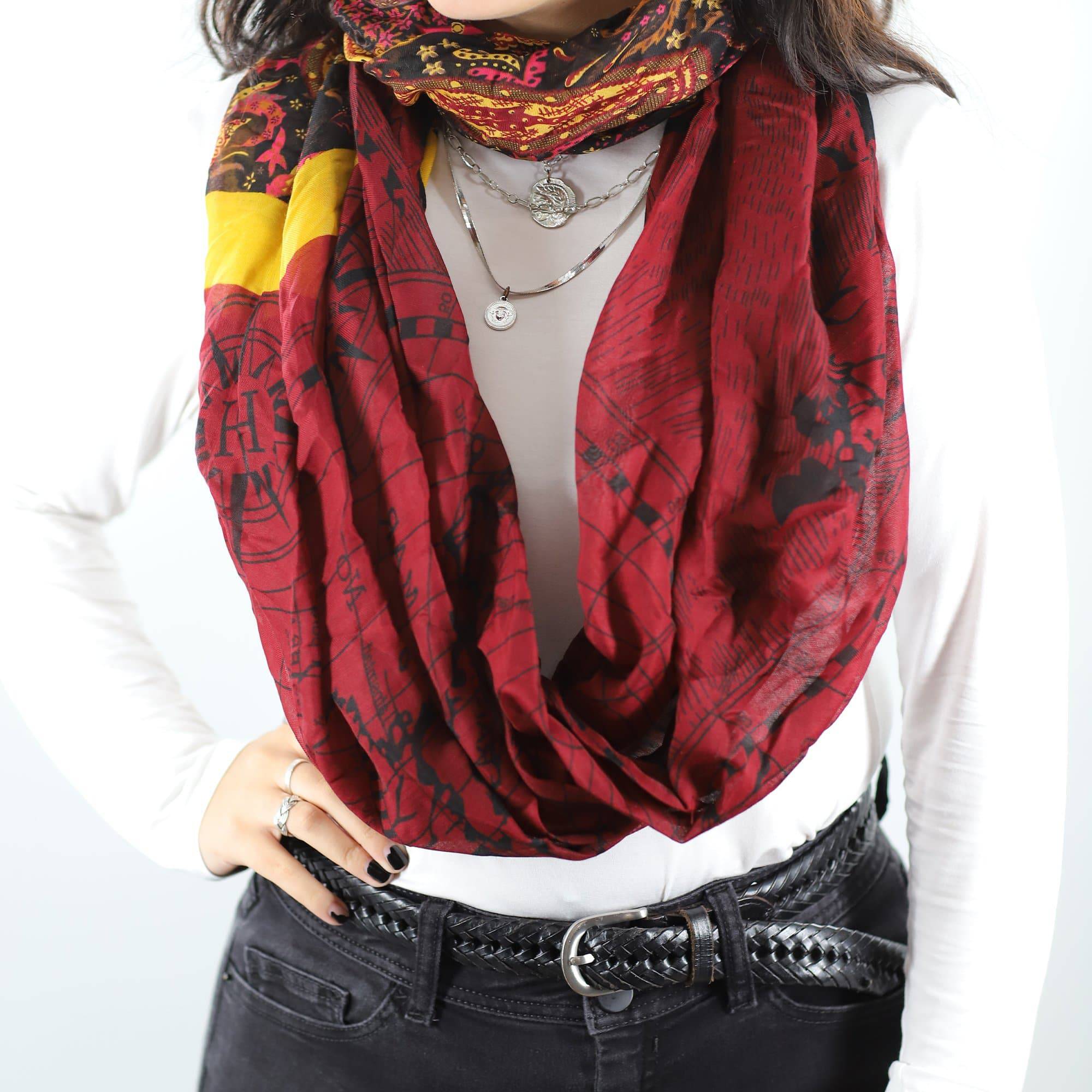Paisley Map Infinity Scarf - Red - Infinity Scarf - La Fiorentina 81665/MA