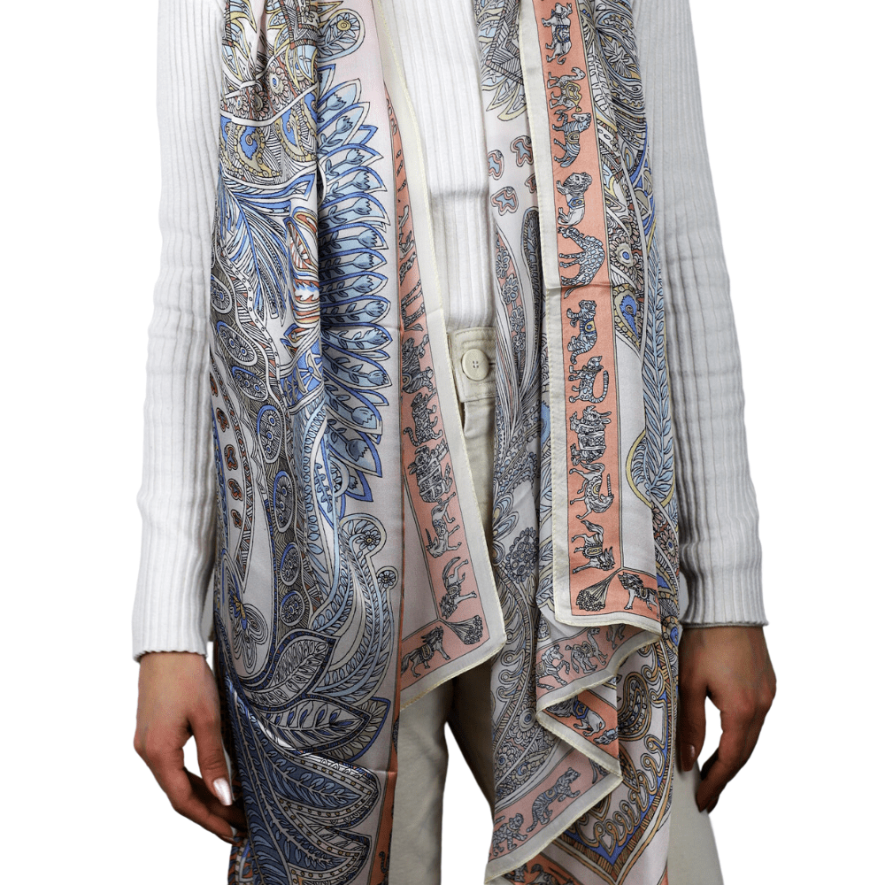 Paisley Print 100% Silk Scarf - Beige - Silk Scarf - La Fiorentina SILK-2308-BEIGE