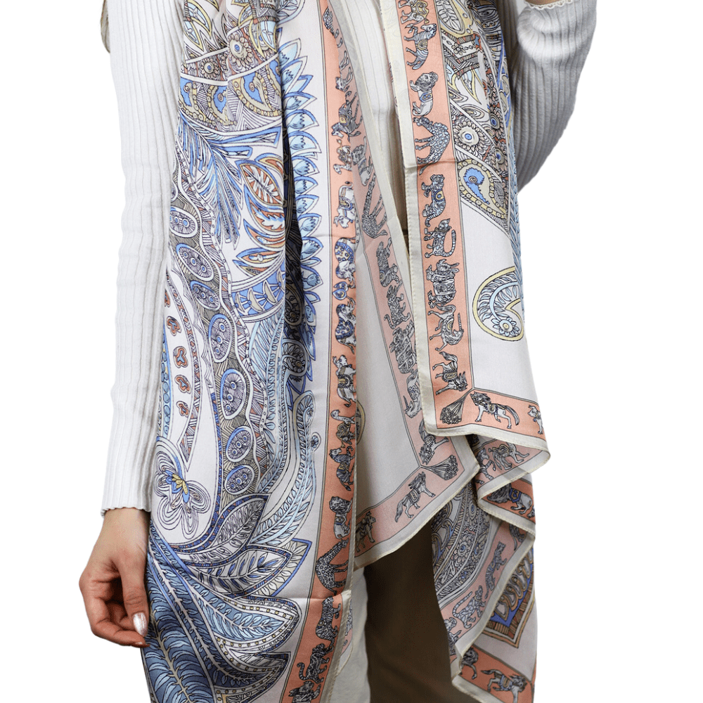 Paisley Print 100% Silk Scarf - Beige - Silk Scarf - La Fiorentina SILK-2308-BEIGE