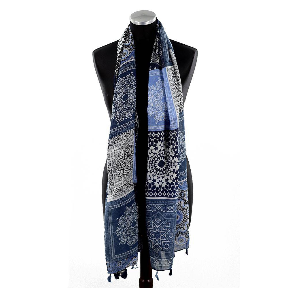 Paisley Print Scarf with Tassels - Blue -  - La Fiorentina HH03