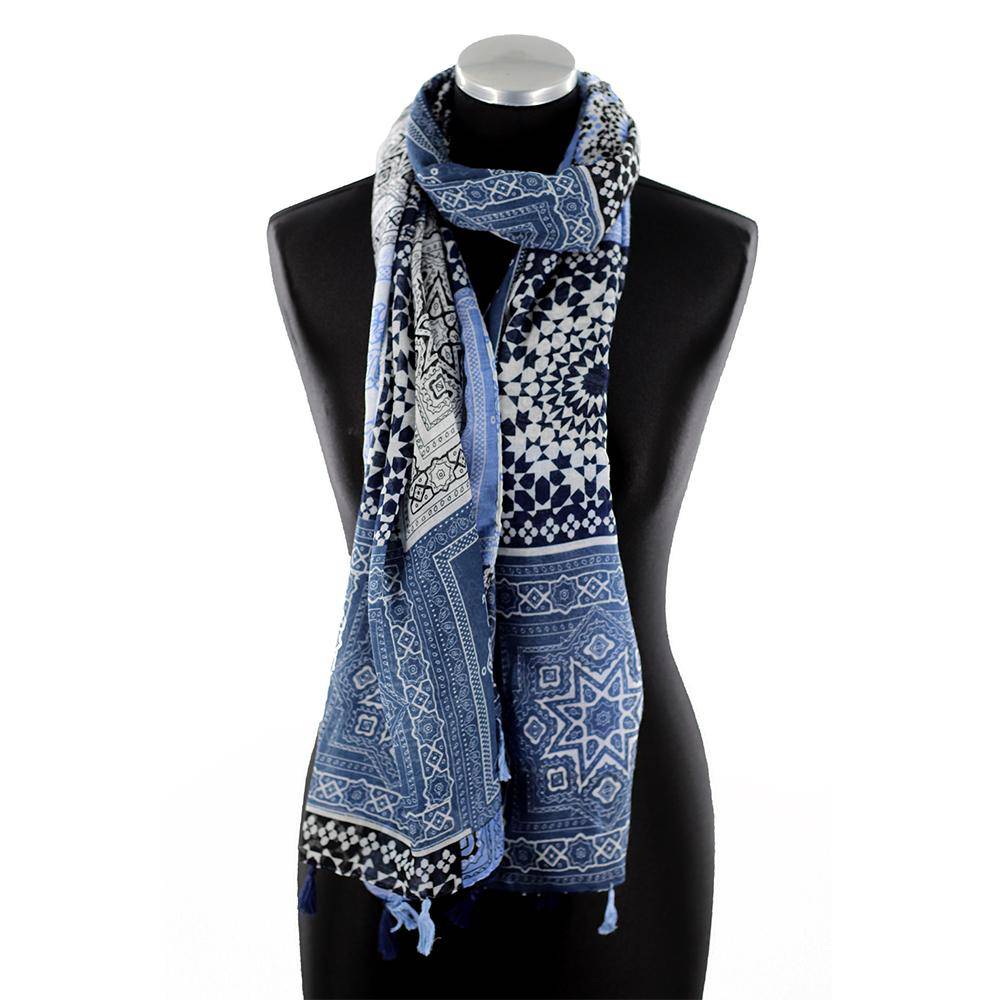 Paisley Print Scarf with Tassels - Blue -  - La Fiorentina HH03