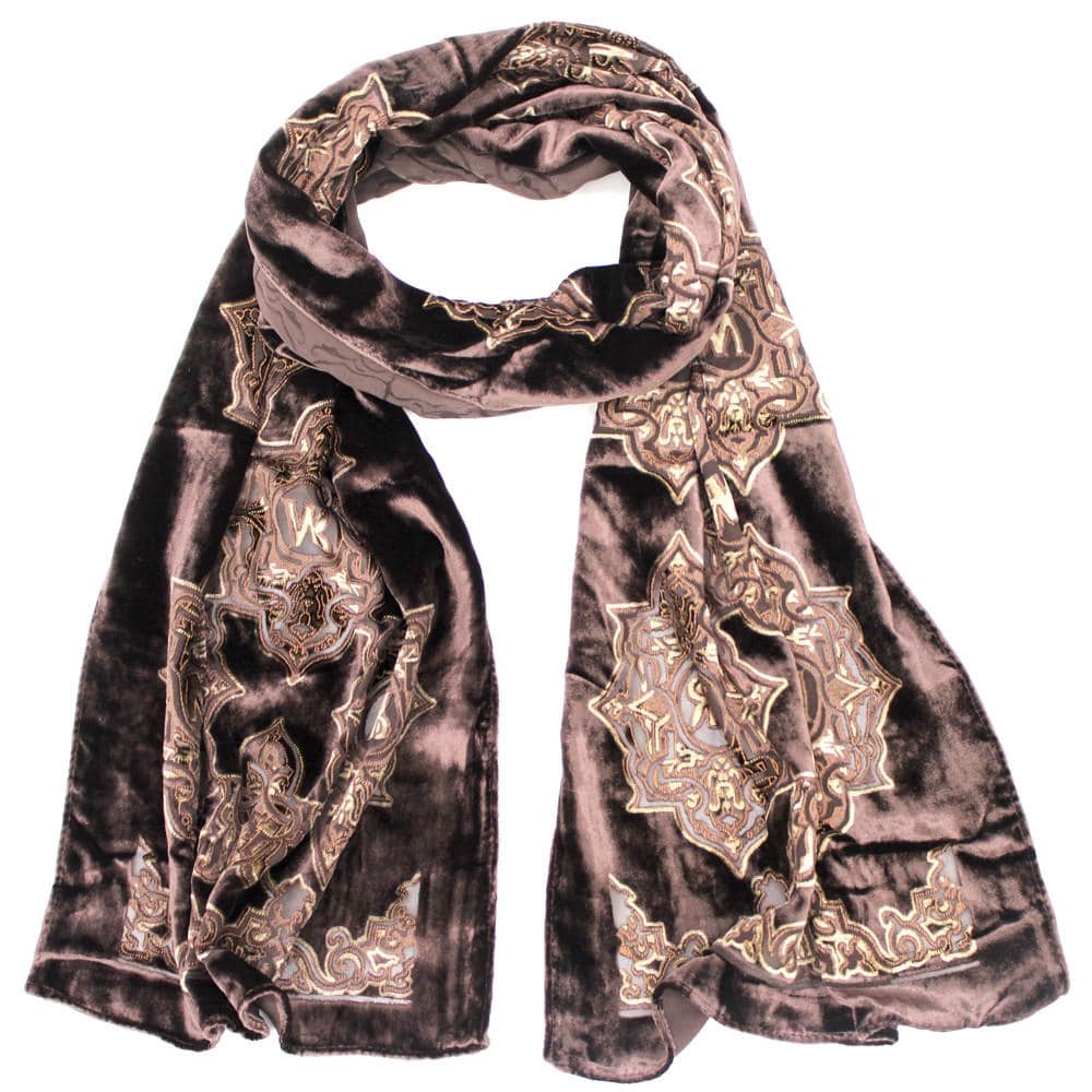 Paisley Print Velvet Scarf - Brown - Scarf - La Fiorentina '118