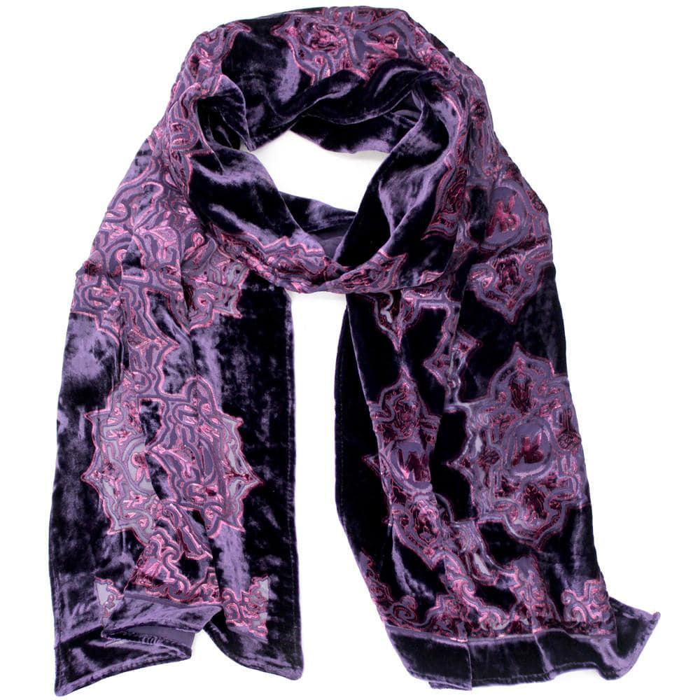 Paisley Print Velvet Scarf - Purple - Scarf - La Fiorentina '118