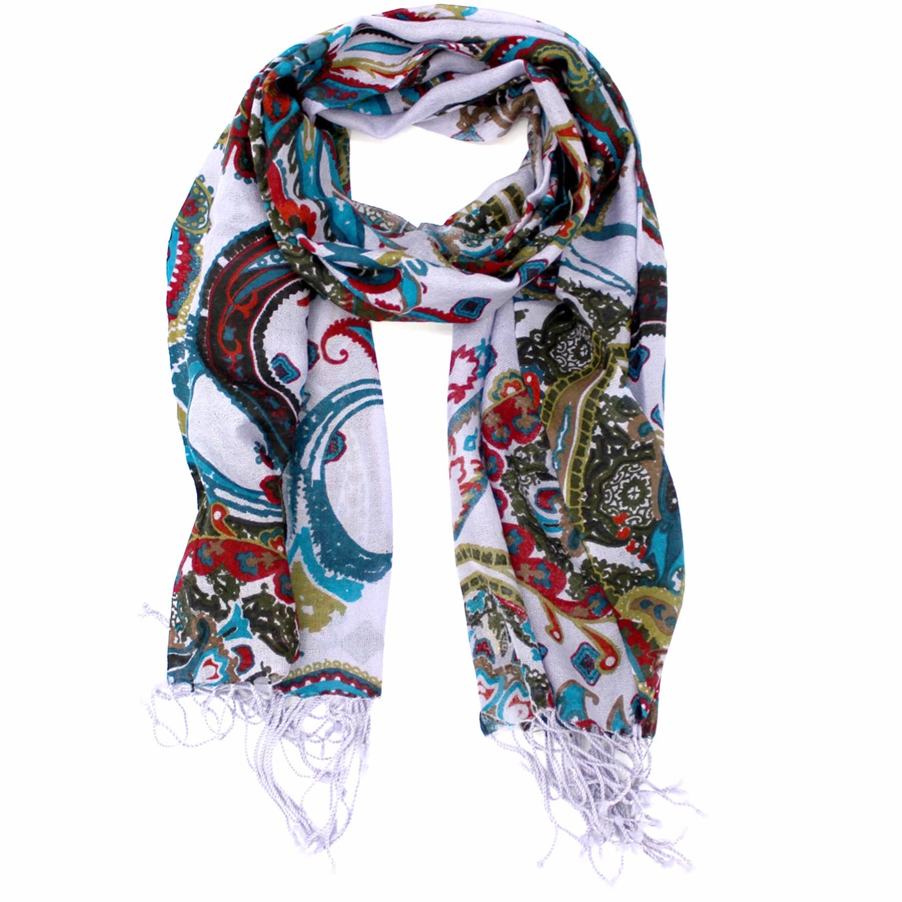 Paisley Print Wool Scarf - Teal - Scarf - La Fiorentina SCF-076