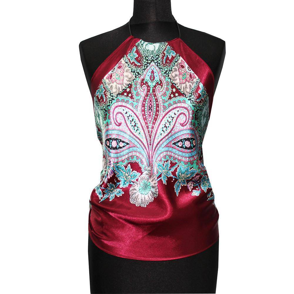 Patterned halter Top Scarf - Halter Top - La Fiorentina,Wine PS-1202