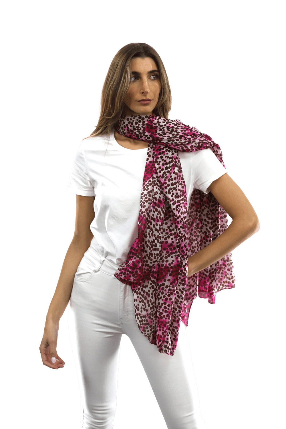 Pink Dot & Watercolor Silk Scarf - Silk Scarf - La Fiorentina EF-2590_pink