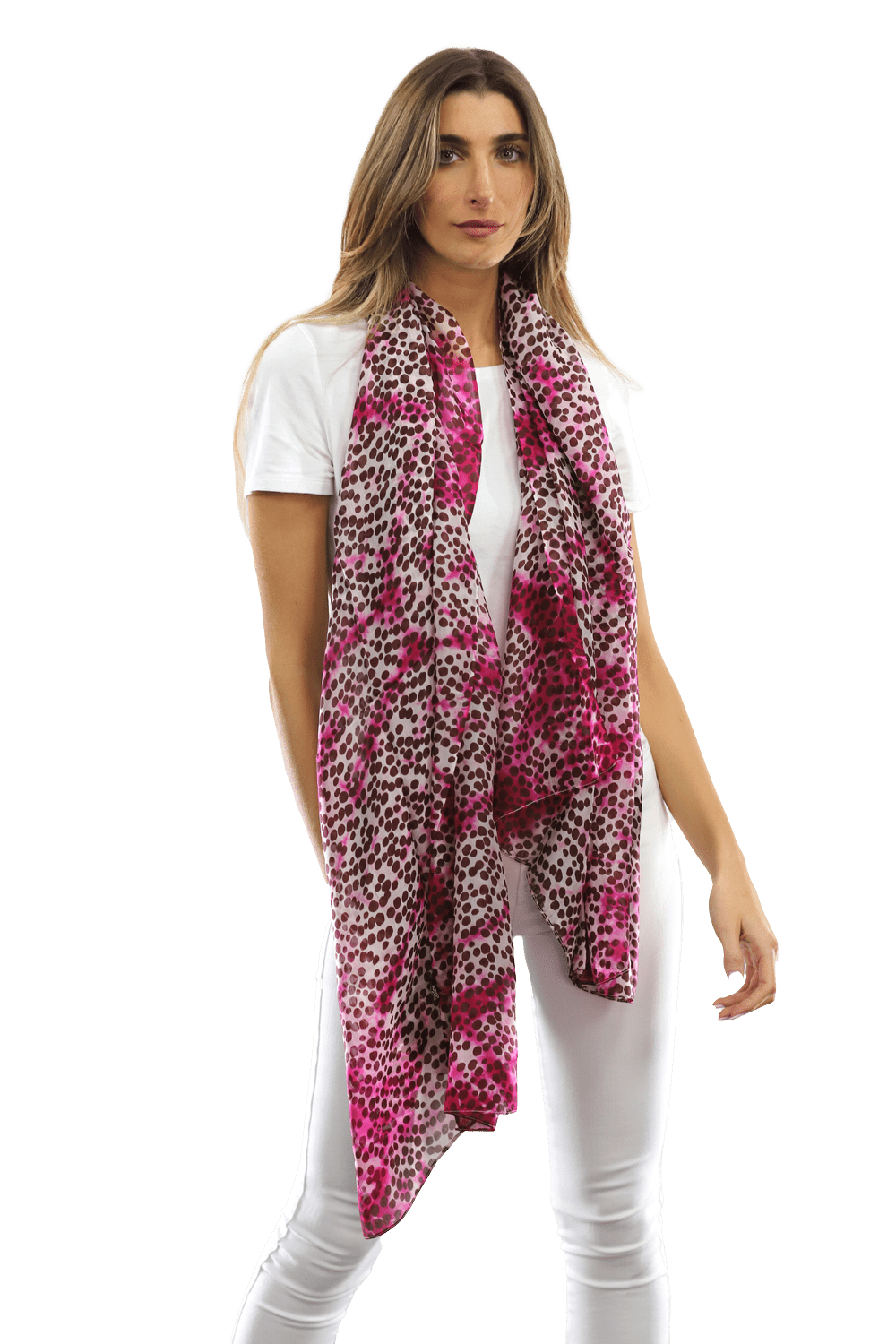 Pink Dot & Watercolor Silk Scarf - Silk Scarf - La Fiorentina EF-2590_pink