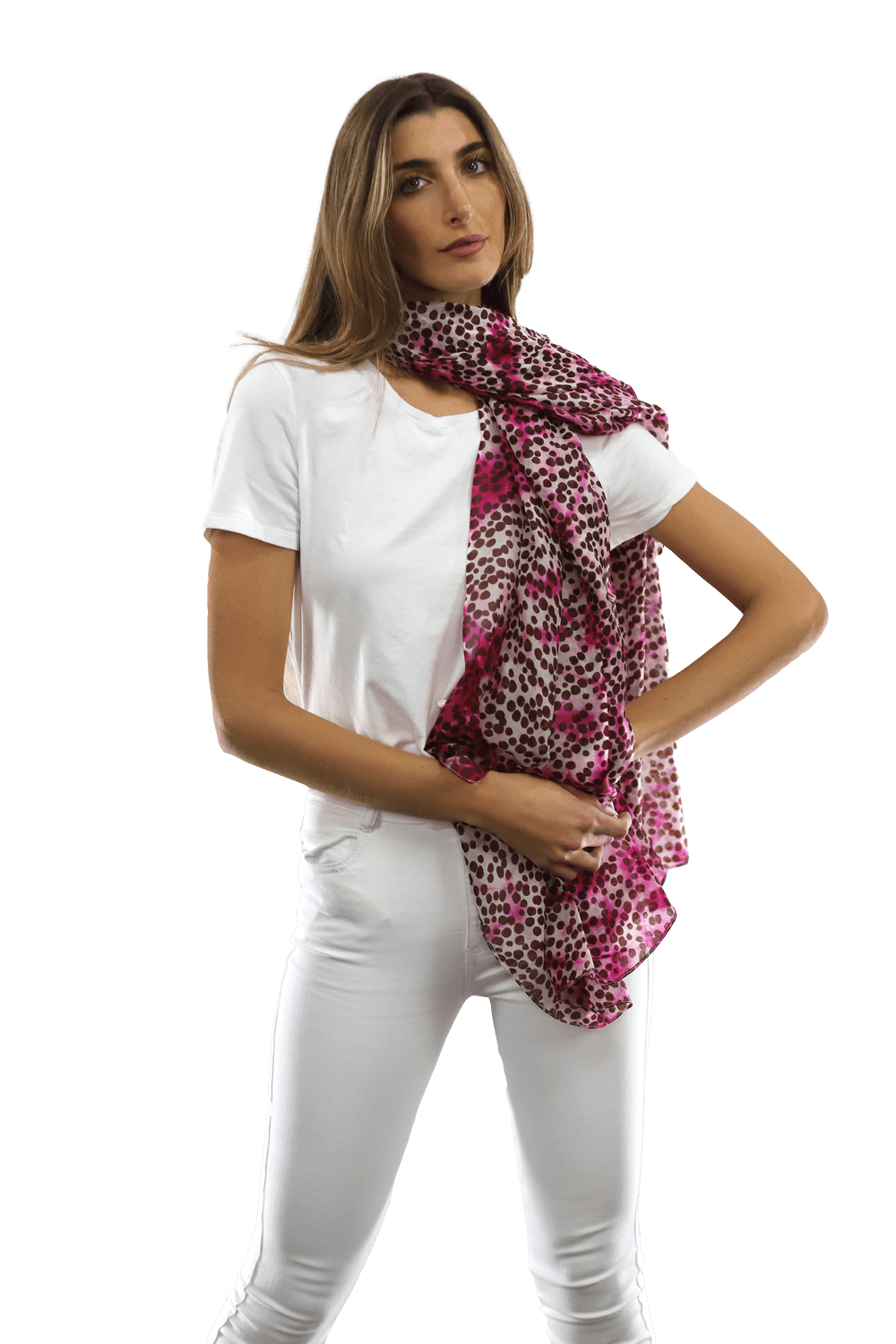 Pink Dot & Watercolor Silk Scarf - Silk Scarf - La Fiorentina EF-2590_pink