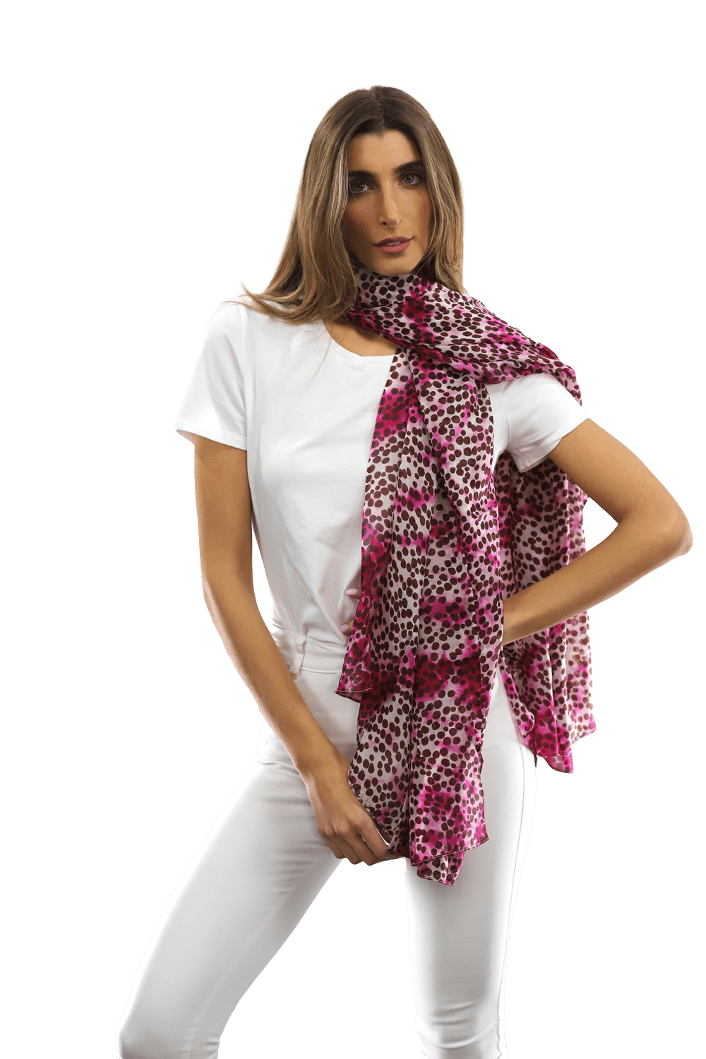 Pink Dot & Watercolor Silk Scarf - Silk Scarf - La Fiorentina EF-2590_pink