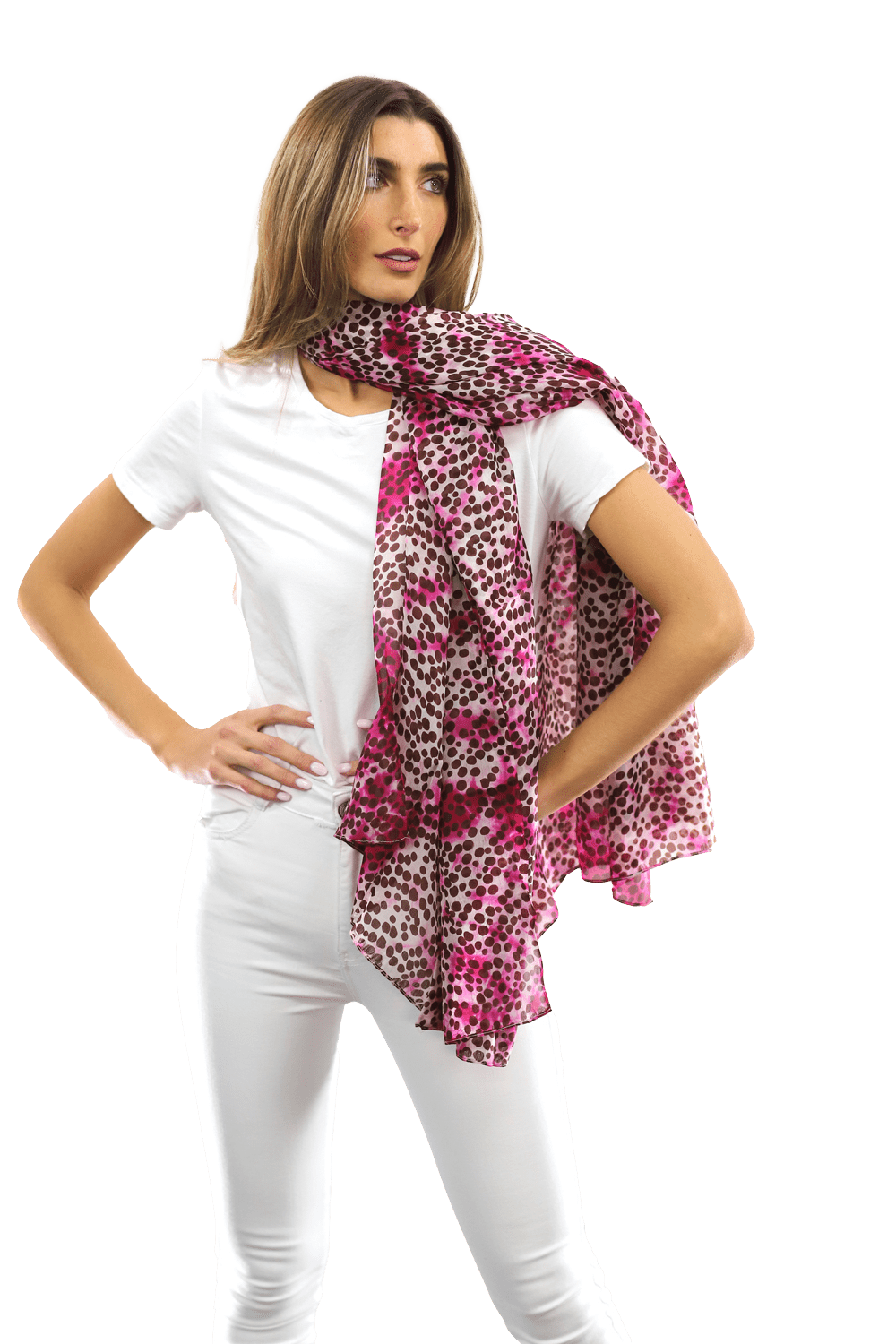 Pink Dot & Watercolor Silk Scarf - Silk Scarf - La Fiorentina EF-2590_pink