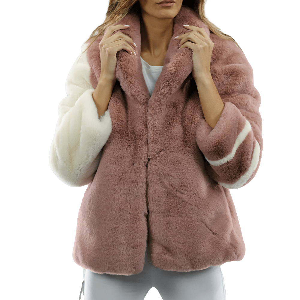 Plush Faux Fur Color Block Coat - Pink/White - Coat - La Fiorentina FAUX203A_PINKWHITE