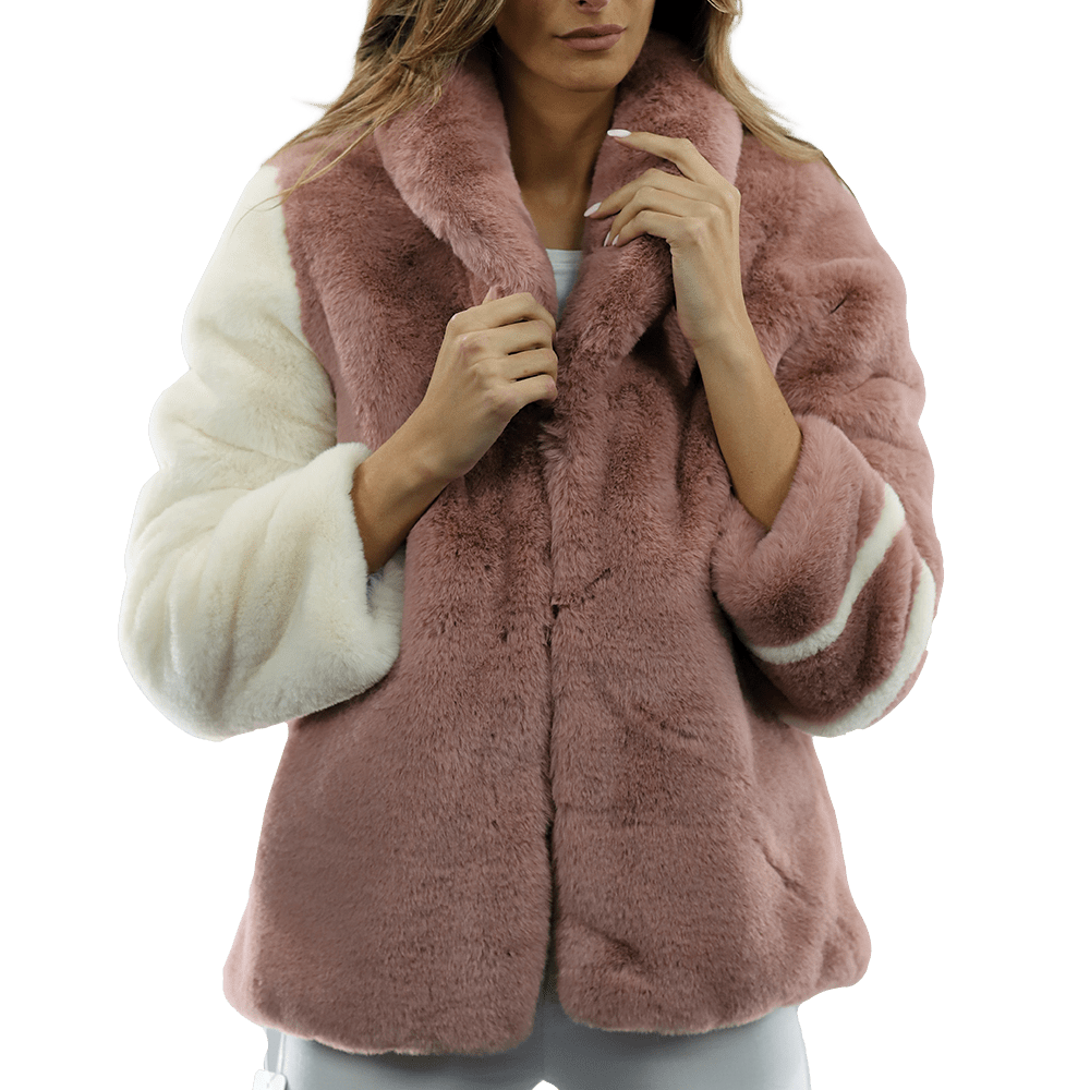 Plush Faux Fur Color Block Coat - Pink/White - Coat - La Fiorentina FAUX203A_PINKWHITE