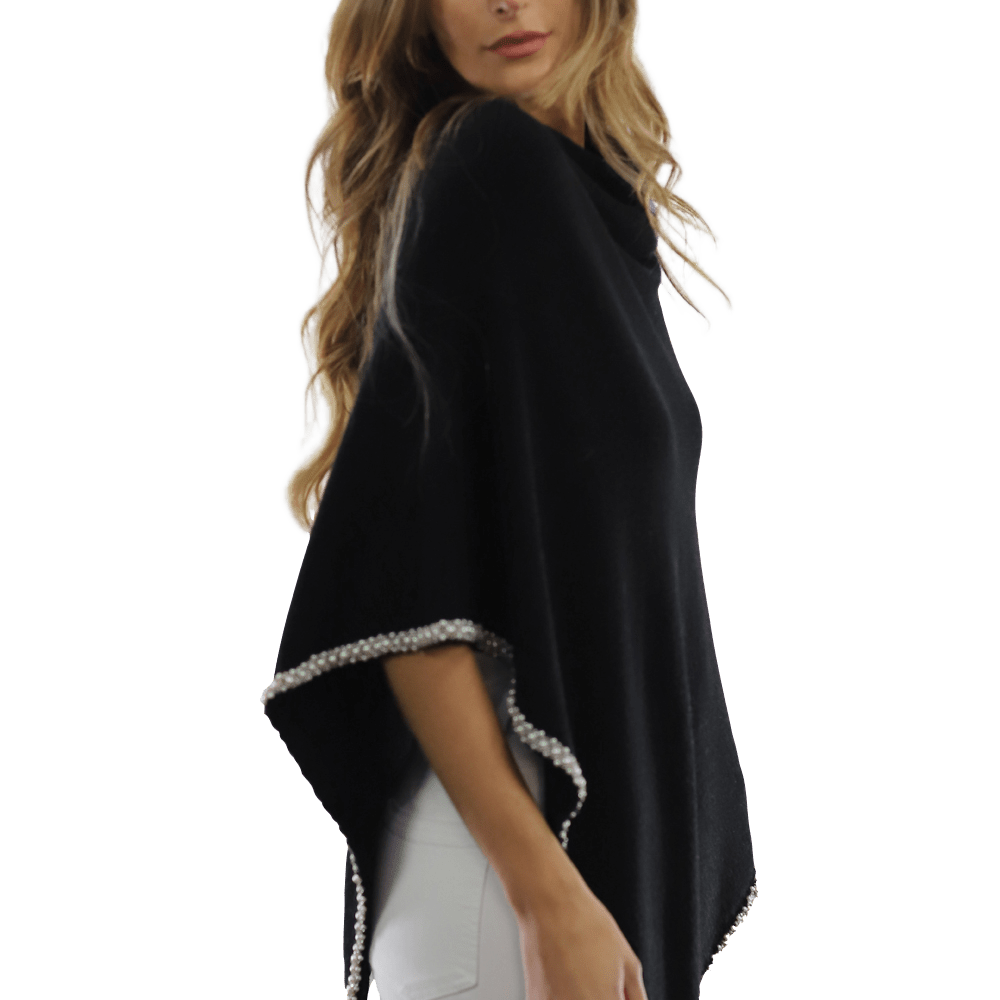 Poncho with Beaded Boarder - Poncho - La Fiorentina,Black BE806 blk