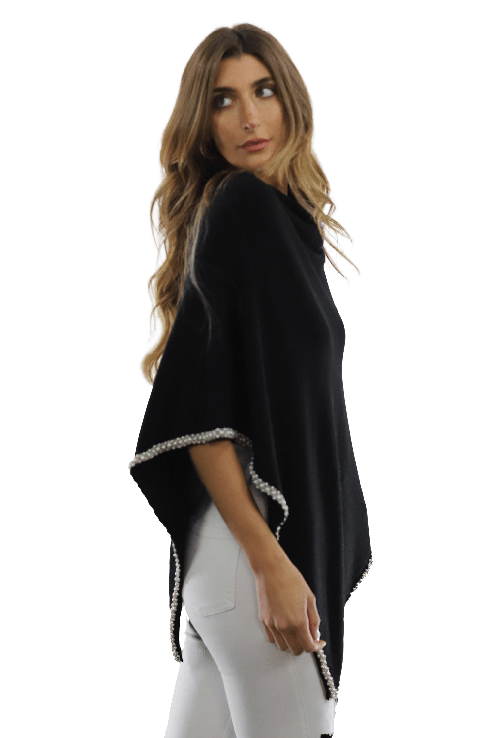 Poncho with Beaded Boarder - Poncho - La Fiorentina,Black BE806 blk