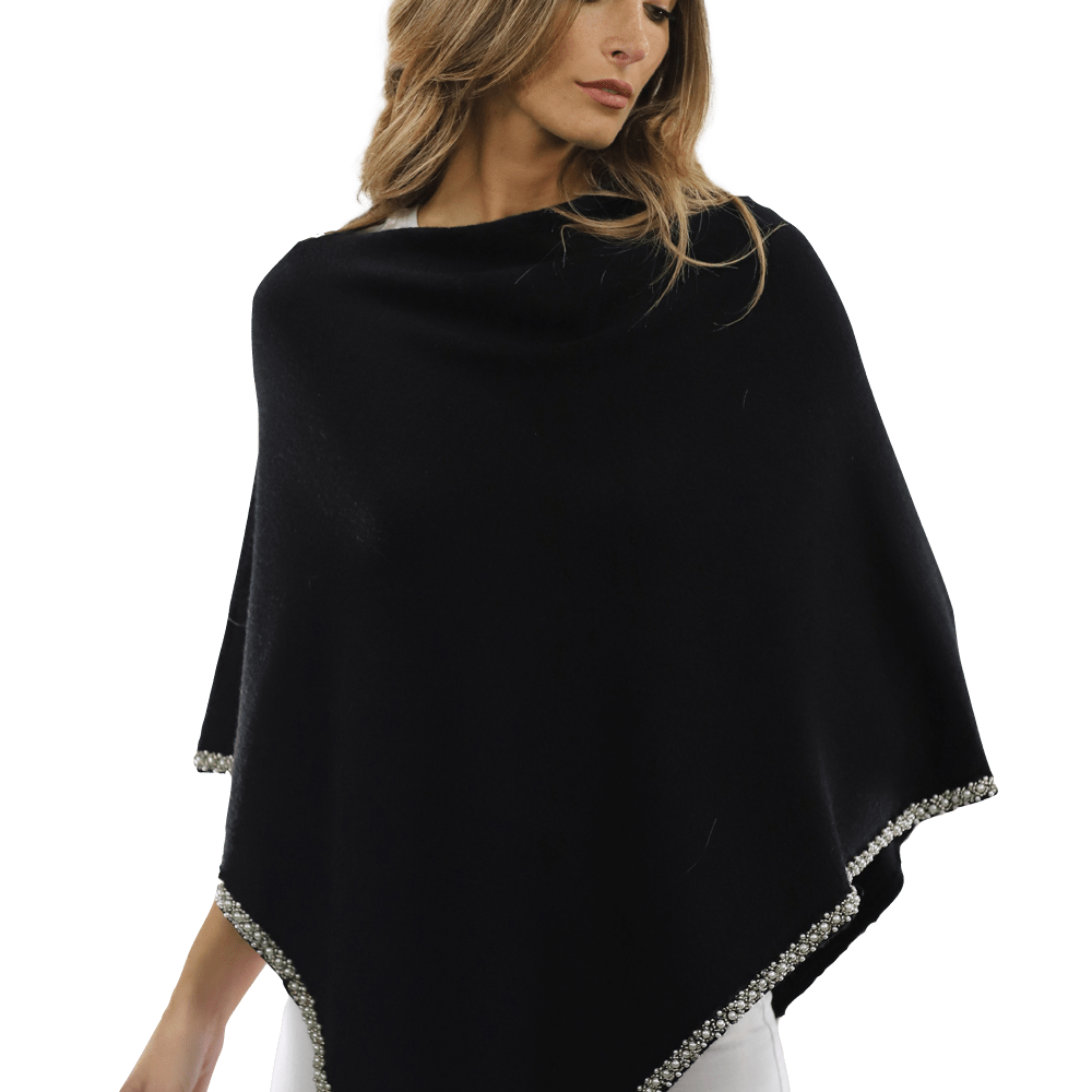 Poncho with Beaded Boarder - Poncho - La Fiorentina,Black BE806 gray