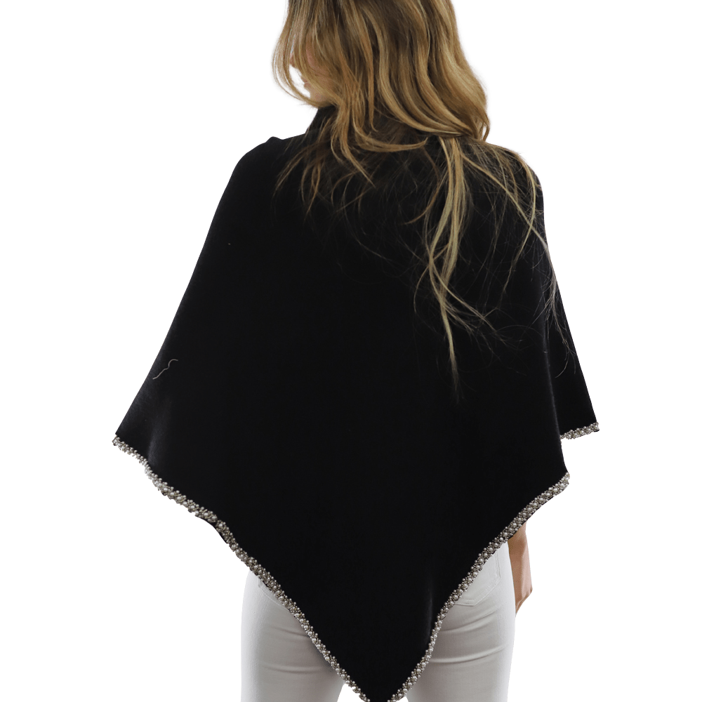 Poncho with Beaded Boarder - Poncho - La Fiorentina,Black BE806 blk