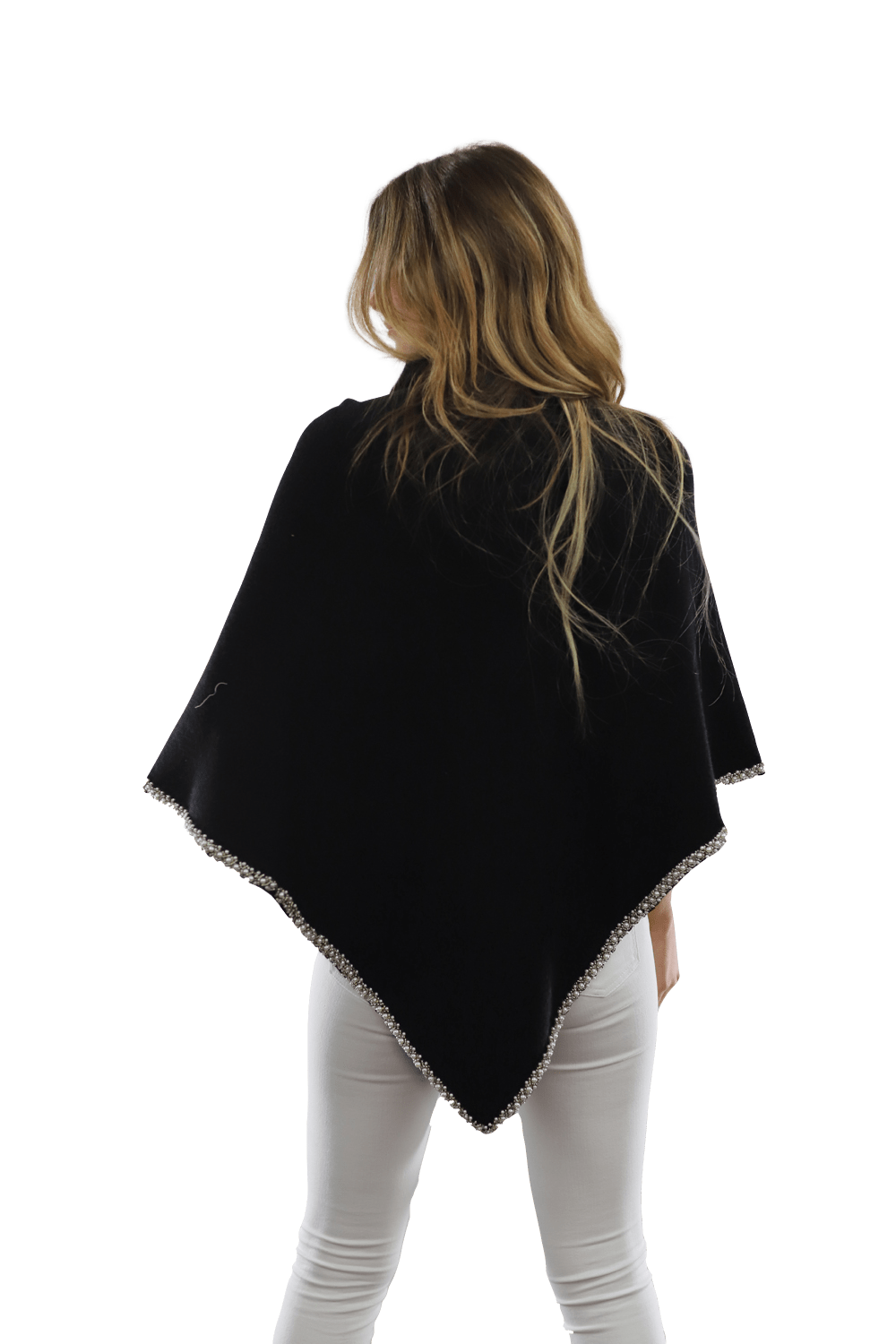 Poncho with Beaded Boarder - Poncho - La Fiorentina,Black BE806 blk