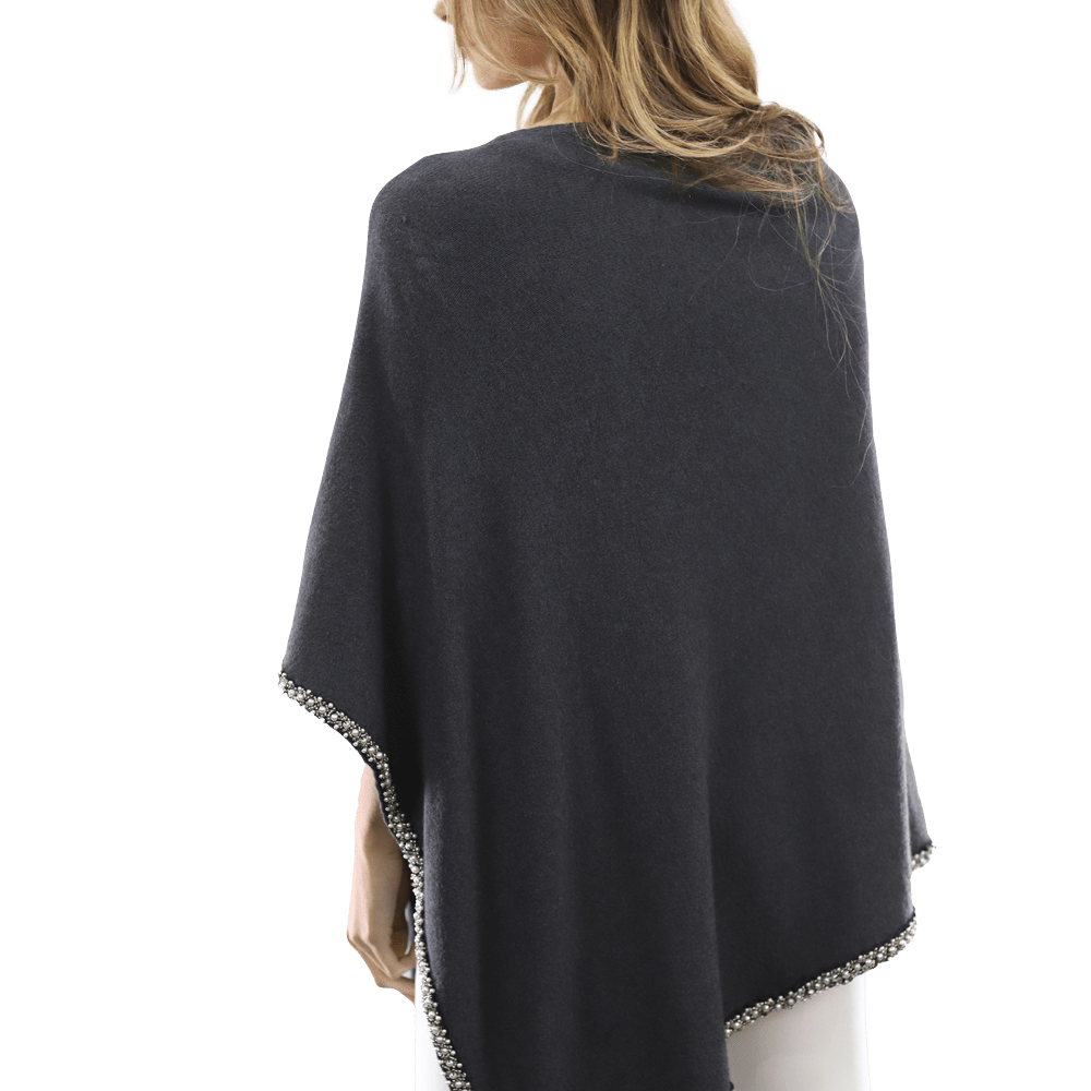 Poncho with Beaded Boarder - Poncho - La Fiorentina,Gray BE806 gray