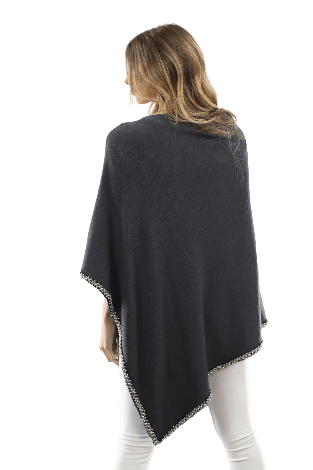 Poncho with Beaded Boarder - Poncho - La Fiorentina,Gray BE806 gray