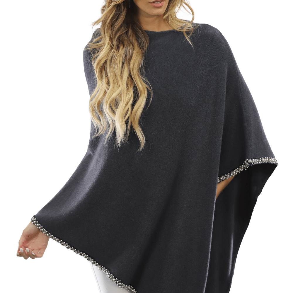 Poncho with Beaded Boarder - Poncho - La Fiorentina,Gray BE806 gray