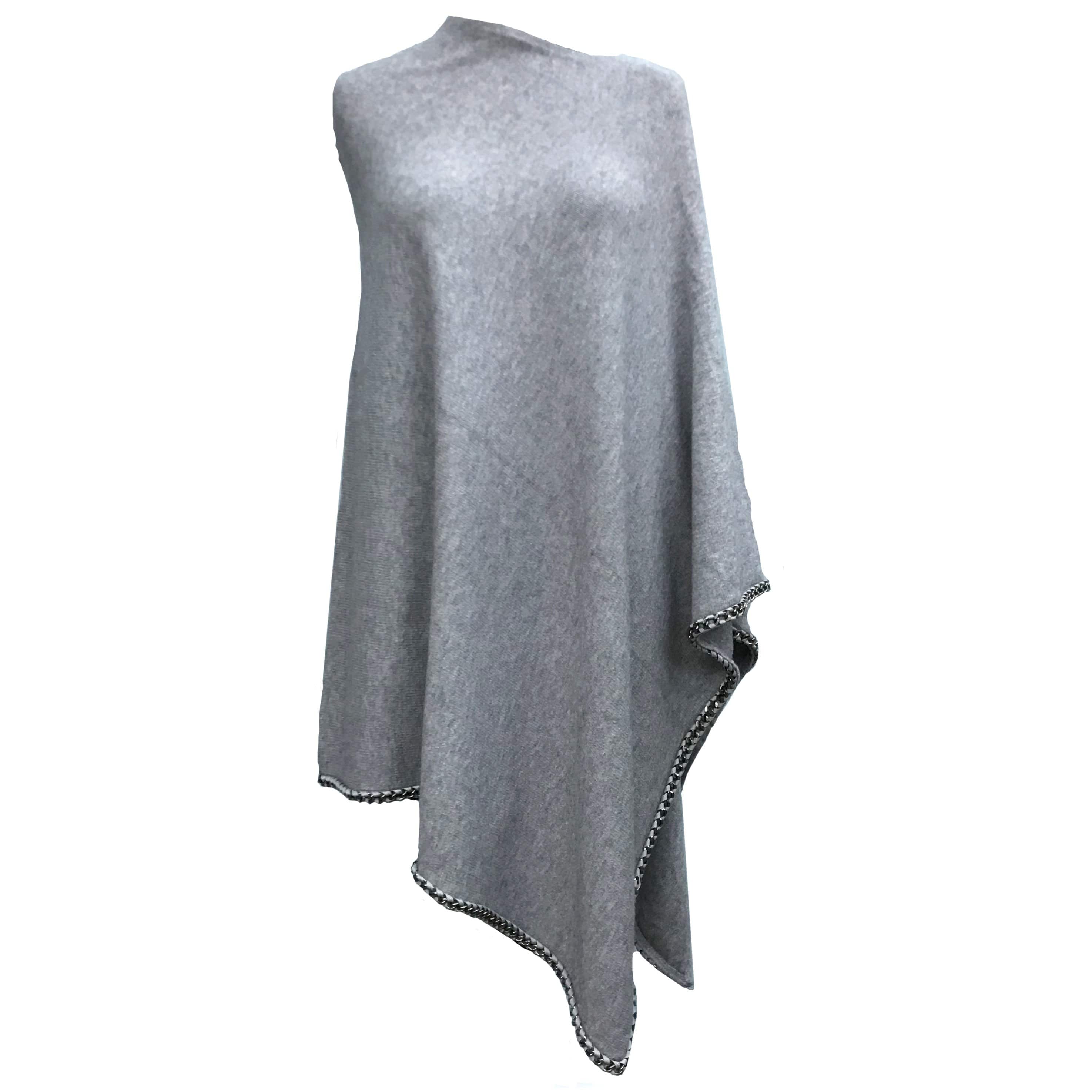 Poncho with Chain Trim Border - Grey - Poncho - La Fiorentina BE03