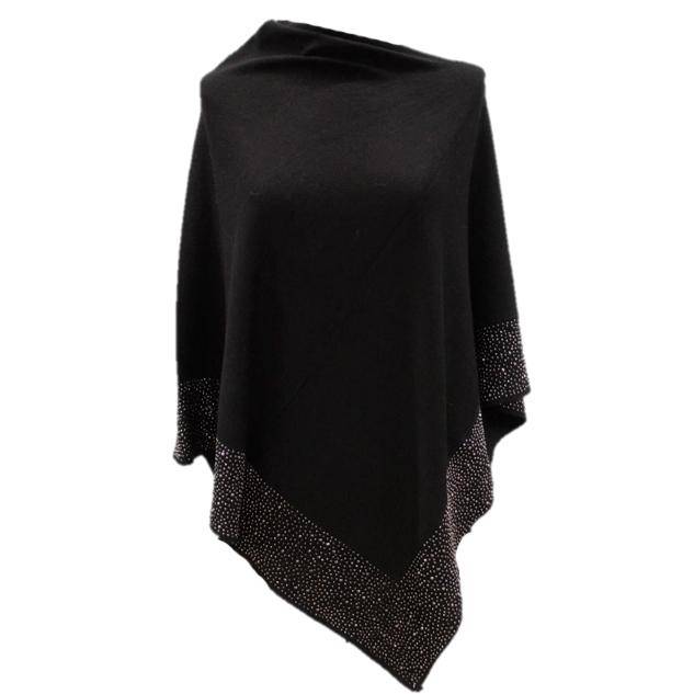 Poncho with Embellished Border - Poncho - La Fiorentina,Black BE05