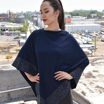 Poncho with Embellished Border - Poncho - La Fiorentina,Navy BE05