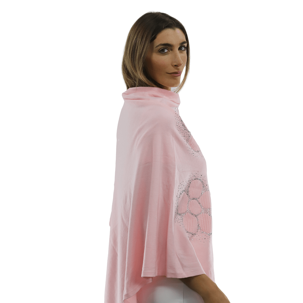 Poncho with Embellished Floral Print - Poncho - La Fiorentina,Pink B40-L
