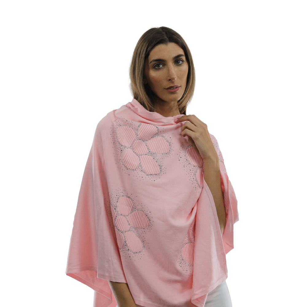 Poncho with Embellished Floral Print - Poncho - La Fiorentina,Pink B40-L