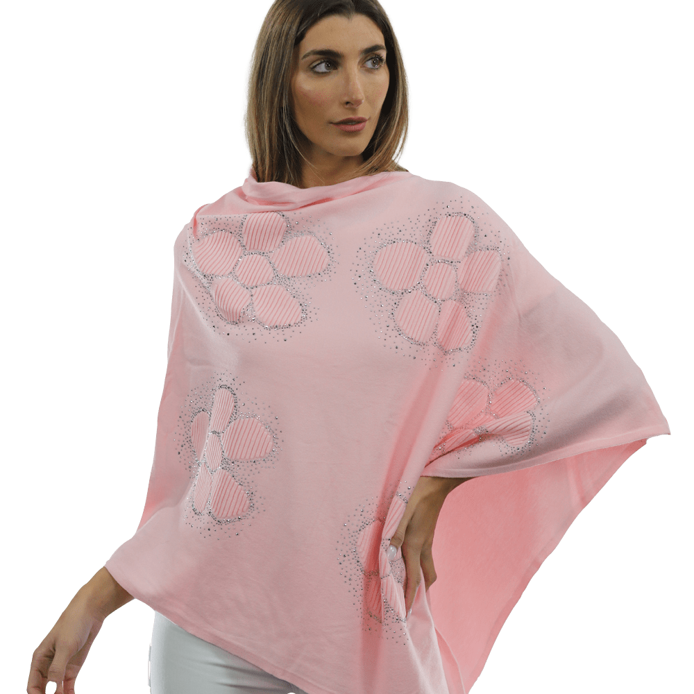 Poncho with Embellished Floral Print - Poncho - La Fiorentina,Pink B40-L