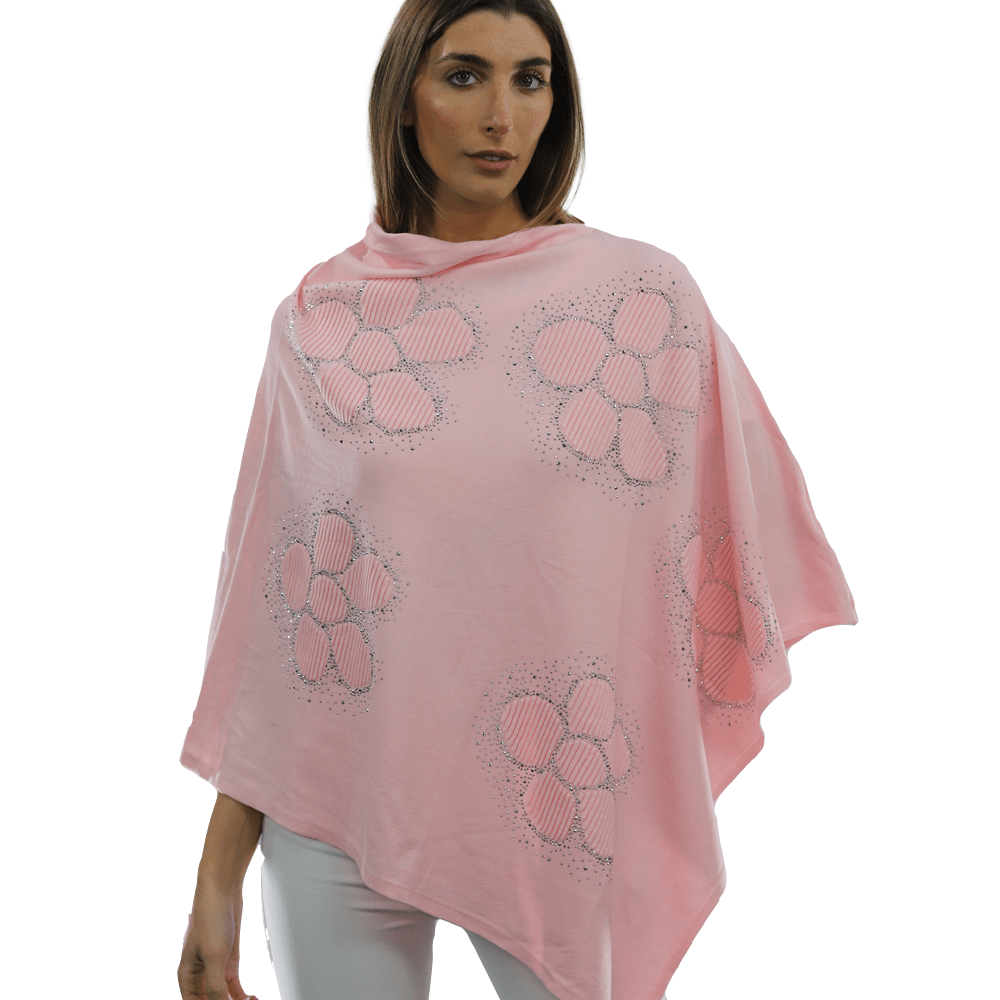 Poncho with Embellished Floral Print - Poncho - La Fiorentina,Pink B40-L
