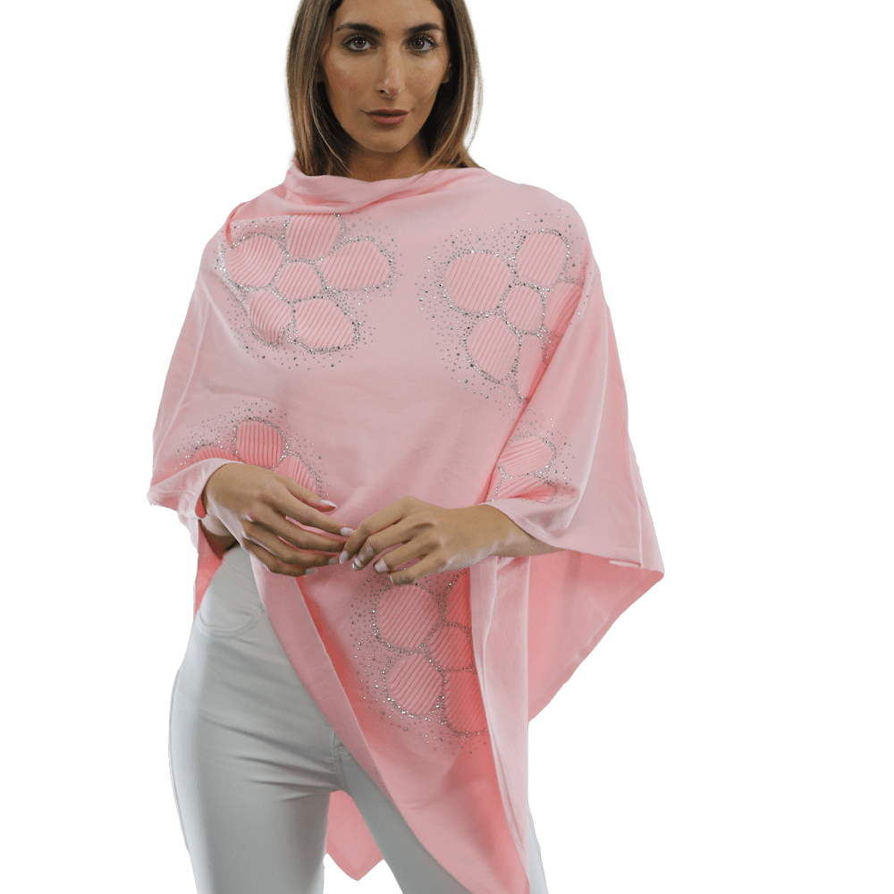 Poncho with Embellished Floral Print - Poncho - La Fiorentina,Pink B40-L