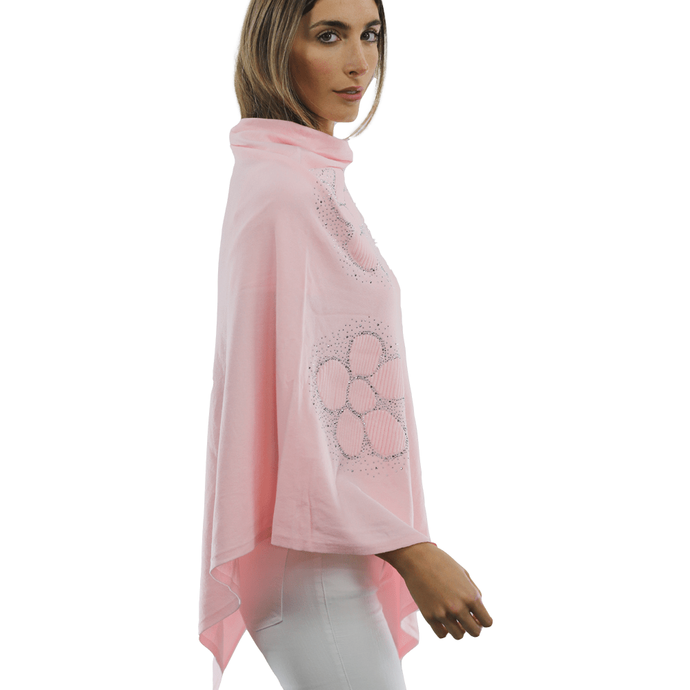 Poncho with Embellished Floral Print - Poncho - La Fiorentina,Pink B40-L