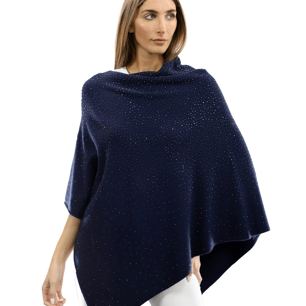 Poncho with Embellishments all Around - Poncho - La Fiorentina,Navy B40-DS_NAVY
