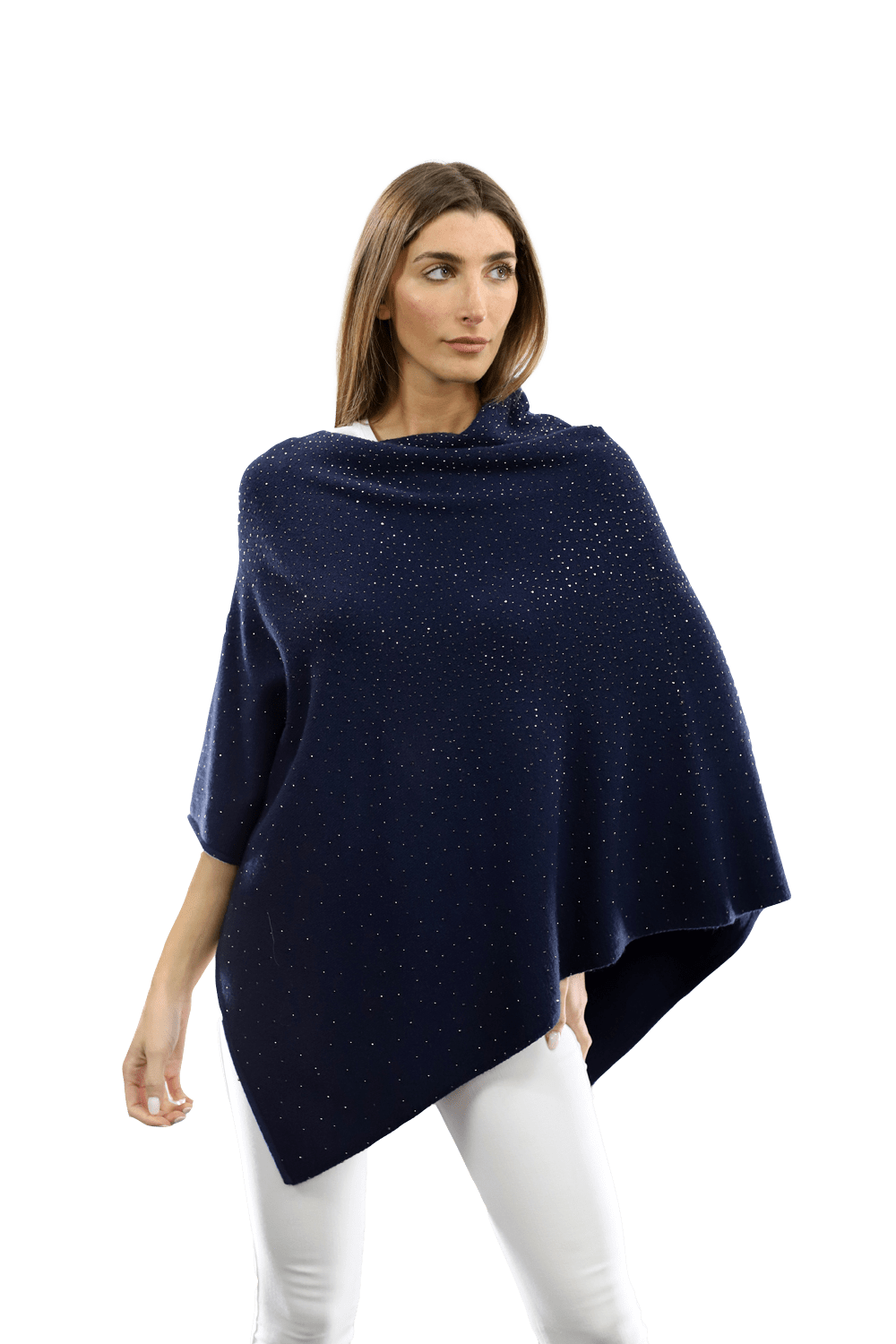 Poncho with Embellishments all Around - Poncho - La Fiorentina,Navy B40-DS_NAVY