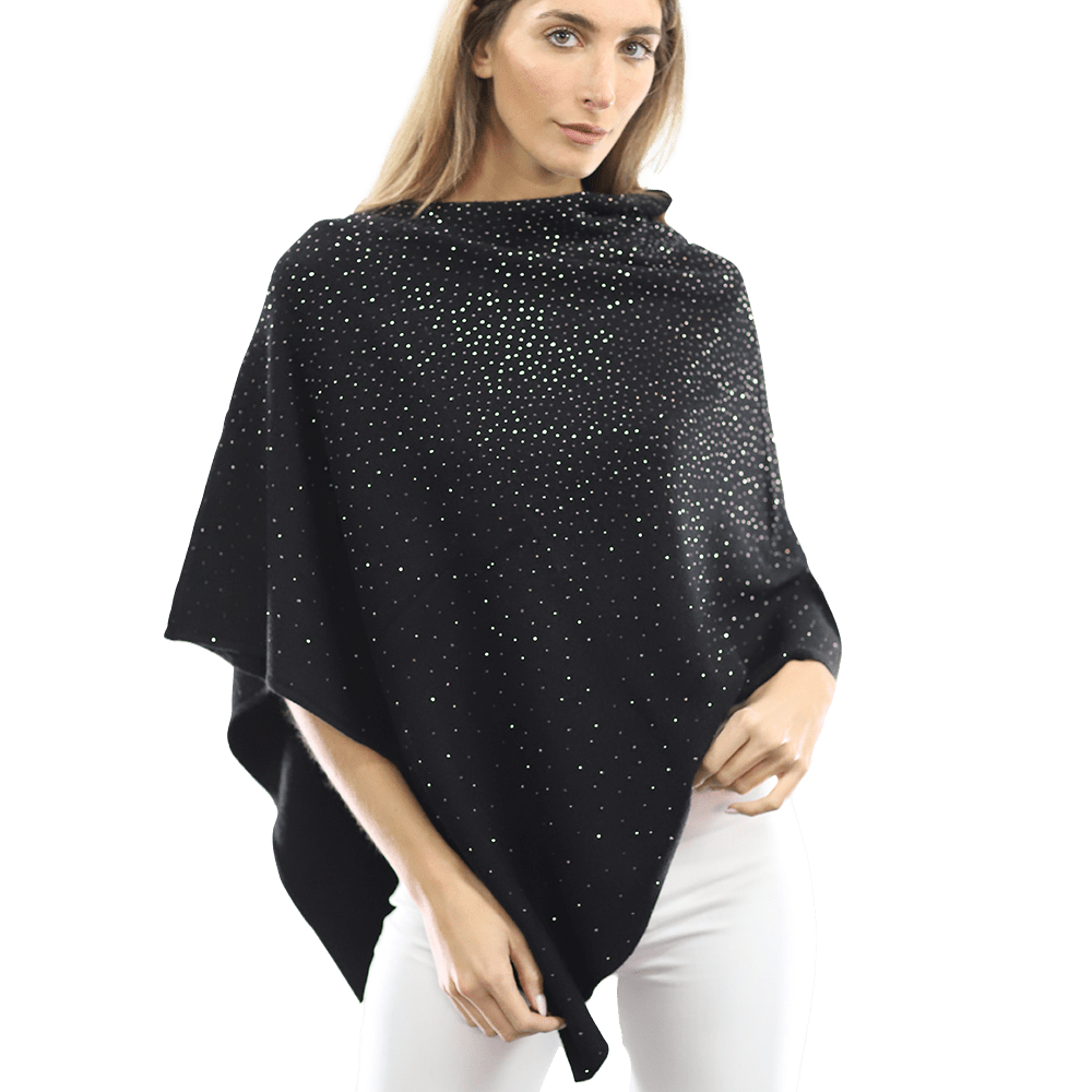 Poncho with Embellishments all Around - Poncho - La Fiorentina,Black B40-DS_BLACK