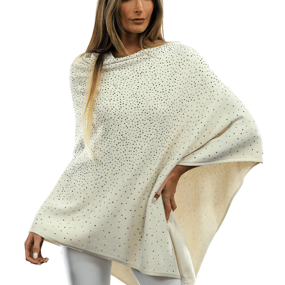 Poncho with Embellishments all Around - Poncho - La Fiorentina,Grey B40-DS_WHITE
