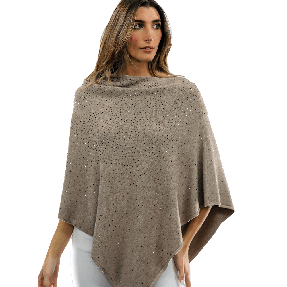 Poncho with Embellishments all Around - Poncho - La Fiorentina,Oatmeal B40-DS_OATMEAL