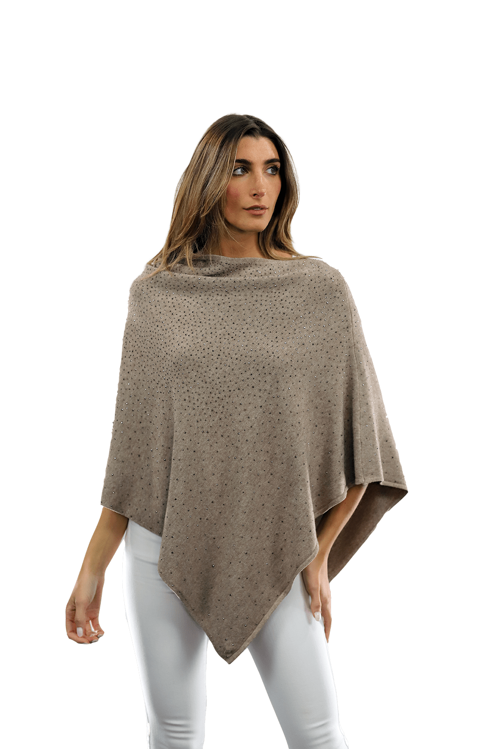 Poncho with Embellishments all Around - Poncho - La Fiorentina,Oatmeal B40-DS_OATMEAL